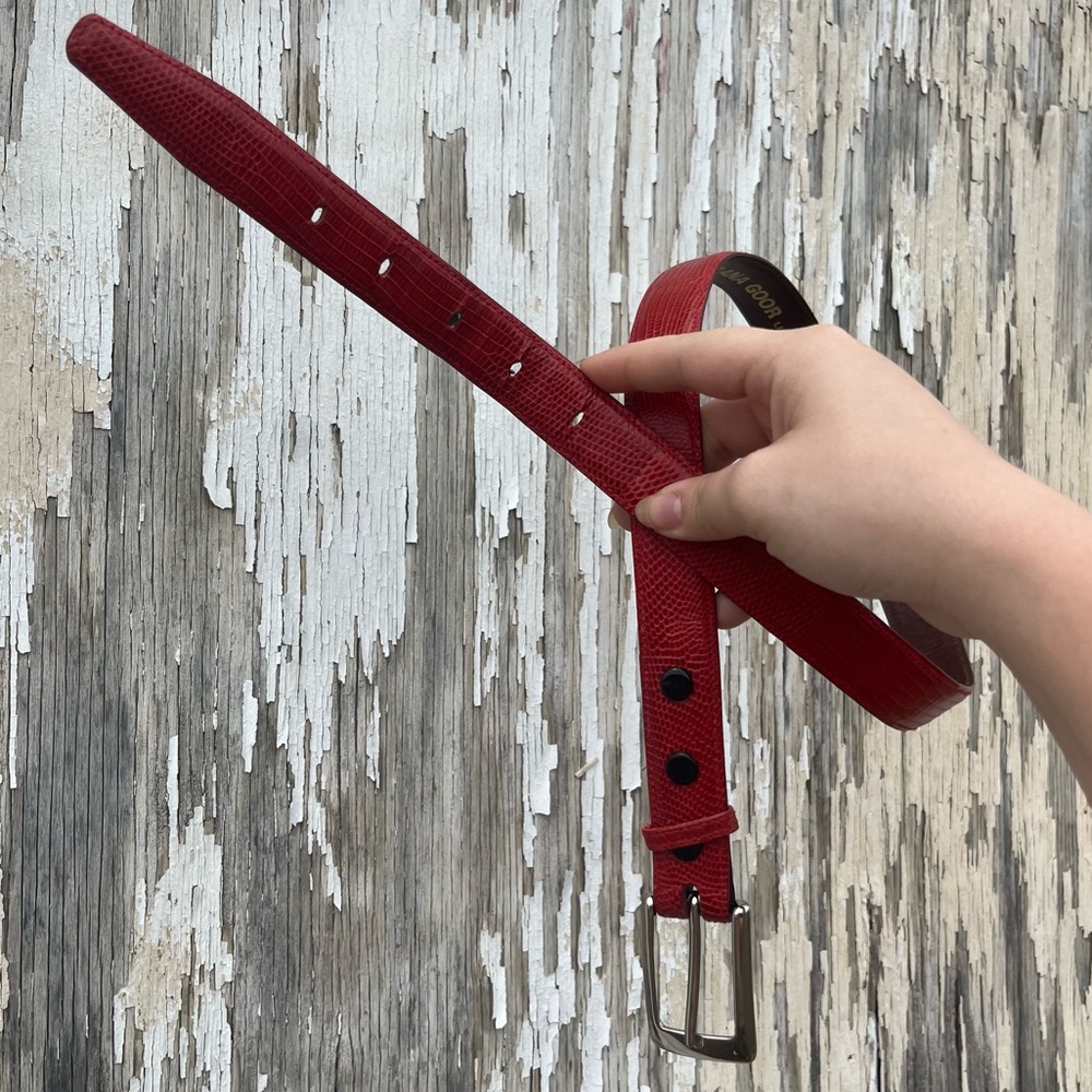 VTG Ilana Goor Lizard Skin Red Leather Belt with Silver Hardware